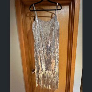 ✨ Forever 21 Silver Sequin Fringe Midi – Plus Size 2X | Party Date Night